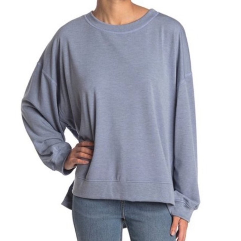 Found Step Hem Cozy Crew Pullover Sweatshirt Denim Blue Melange size S.